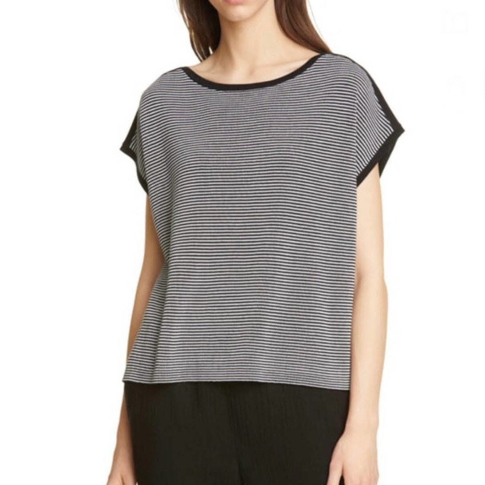 Eileen Fisher Silk Blend Striped Pullover Sweater